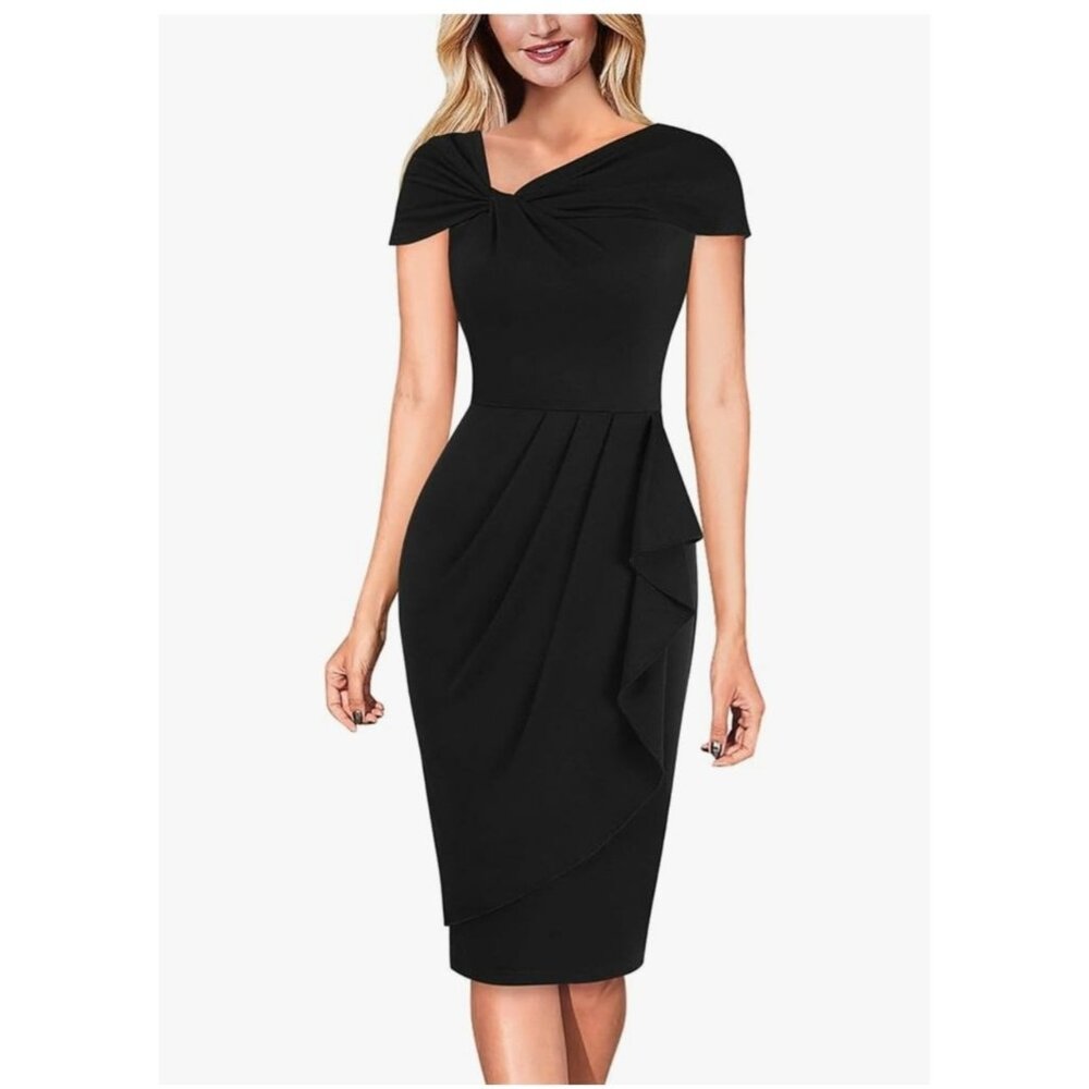 Vfshow Womens Twist V Neck Dress Size Small  Pleated Waist Ruffle Bodycon Party